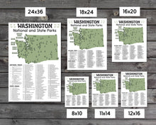 Load image into Gallery viewer, Washington State and National Park Map | Washington National Park Poster | Washington State Park Poster