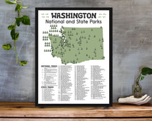 Load image into Gallery viewer, Washington State and National Park Map | Washington National Park Poster | Washington State Park Poster