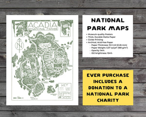 Acadia National Park Map Hand-Drawn Print