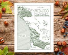 Load image into Gallery viewer, Redwoods National and State Park Map Hand-Drawn Print