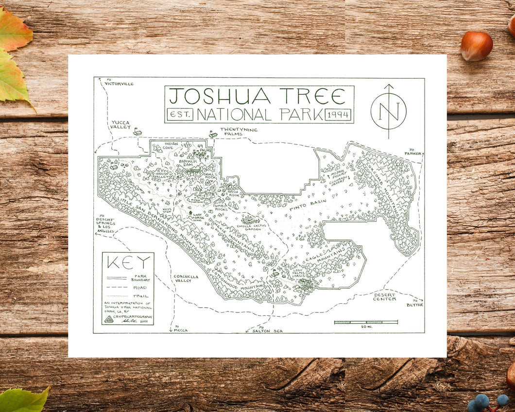 Joshua Tree National Park Map Hand-Drawn Print