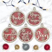 Load image into Gallery viewer, Utah Mighty Five National Park Christmas Ornaments Bundle / Utah National Park Wooden Christmas Ornament