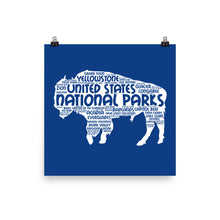 Load image into Gallery viewer, 63 National Park Poster Bison Word Art / 63 National Park Print / National Park Travel Poster / National Park Art Print