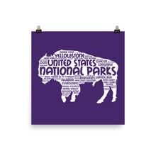 Load image into Gallery viewer, 63 National Park Poster Bison Word Art / 63 National Park Print / National Park Travel Poster / National Park Art Print