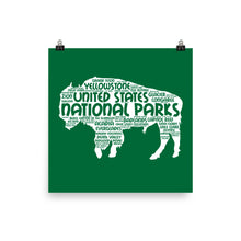 Load image into Gallery viewer, 63 National Park Poster Bison Word Art / 63 National Park Print / National Park Travel Poster / National Park Art Print