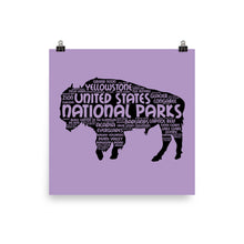 Load image into Gallery viewer, 63 National Park Poster Bison Word Art / 63 National Park Print / National Park Travel Poster / National Park Art Print