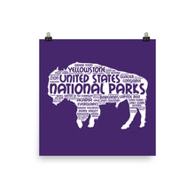 Load image into Gallery viewer, 63 National Park Poster Bison Word Art / 63 National Park Print / National Park Travel Poster / National Park Art Print