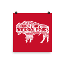 Load image into Gallery viewer, 63 National Park Poster Bison Word Art / 63 National Park Print / National Park Travel Poster / National Park Art Print