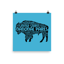 Load image into Gallery viewer, 63 National Park Poster Bison Word Art / 63 National Park Print / National Park Travel Poster / National Park Art Print