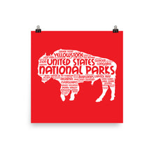 Load image into Gallery viewer, 63 National Park Poster Bison Word Art / 63 National Park Print / National Park Travel Poster / National Park Art Print