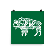 Load image into Gallery viewer, 63 National Park Poster Bison Word Art / 63 National Park Print / National Park Travel Poster / National Park Art Print