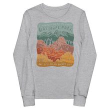 Load image into Gallery viewer, "National Parks are on my Bucket List" Youth long sleeve tee