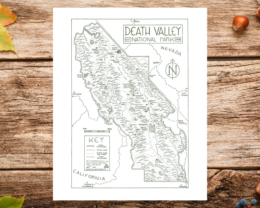 Death Valley National Park Map Hand-Drawn Print