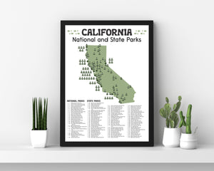 California State and National Park Map | California National Park Poster | California State Park Poster