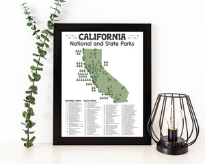 California State and National Park Map | California National Park Poster | California State Park Poster