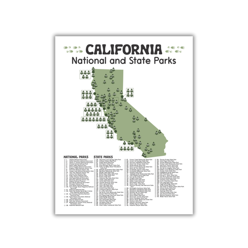 California State and National Park Map | California National Park Poster | California State Park Poster