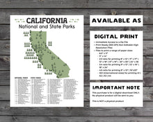 Load image into Gallery viewer, California State and National Park Map | California National Park Poster | California State Park Poster