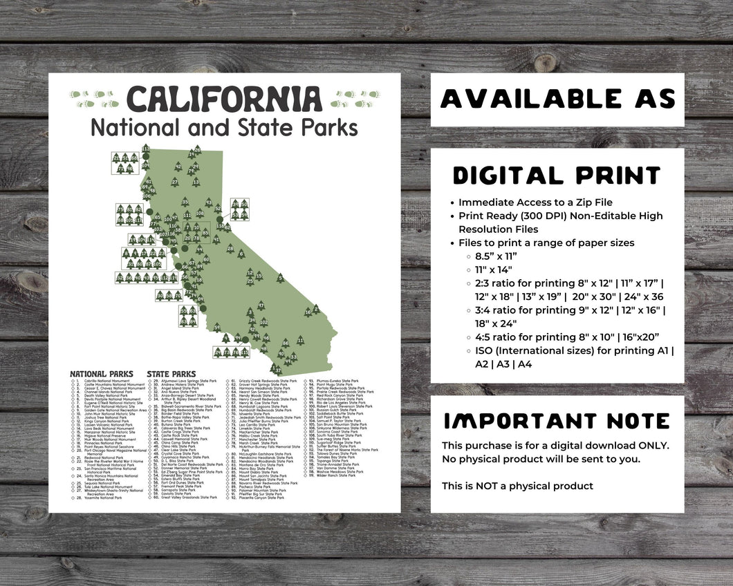 California State and National Park Map | California National Park Poster | California State Park Poster