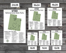 Load image into Gallery viewer, Utah State and National Park Map | Utah National Park Poster | Utah State Park Poster