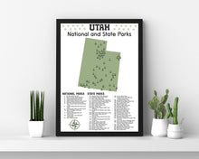 Load image into Gallery viewer, Utah State and National Park Map | Utah National Park Poster | Utah State Park Poster