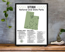 Load image into Gallery viewer, Utah State and National Park Map | Utah National Park Poster | Utah State Park Poster