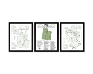 Utah State and National Park Map | Utah National Park Poster | Utah State Park Poster