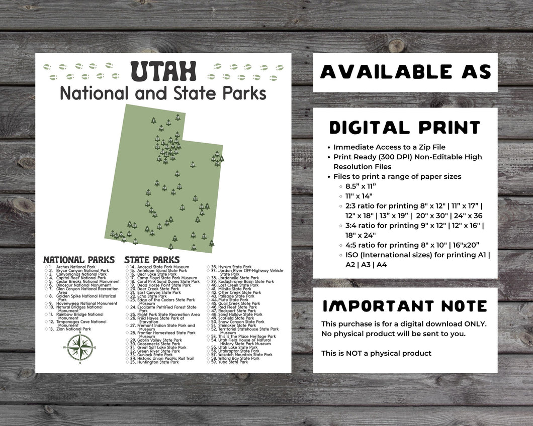 Utah State and National Park Map | Utah National Park Poster | Utah State Park Poster