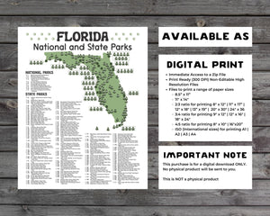 Florida State and National Park Map | Florida National Park Poster | Florida State Park Poster