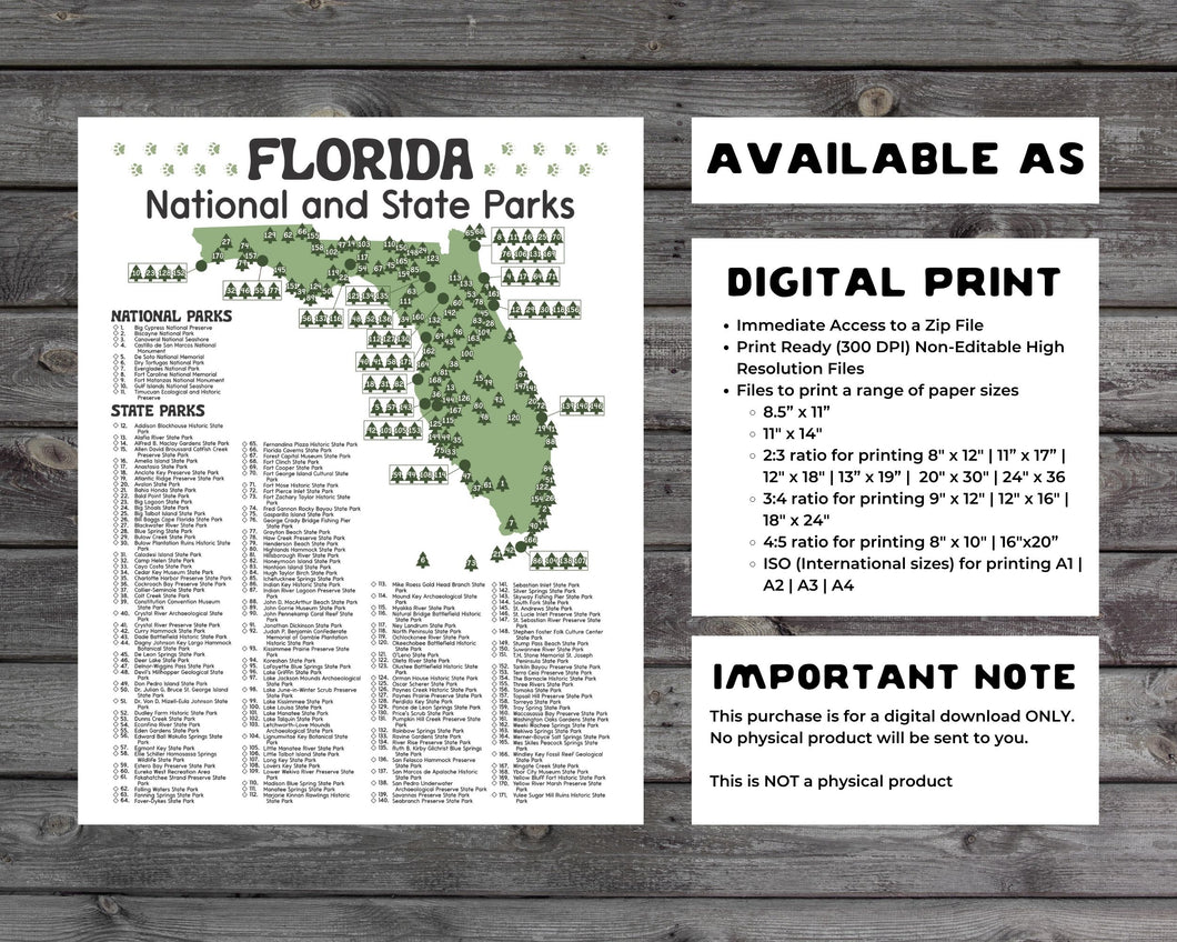 Florida State and National Park Map | Florida National Park Poster | Florida State Park Poster