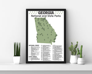 Georgia State and National Park Map | Georgia National Park Poster | Georgia State Park Poster