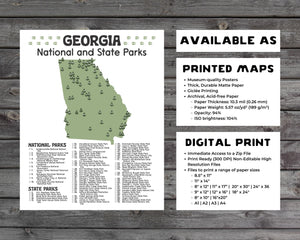 Georgia State and National Park Map | Georgia National Park Poster | Georgia State Park Poster