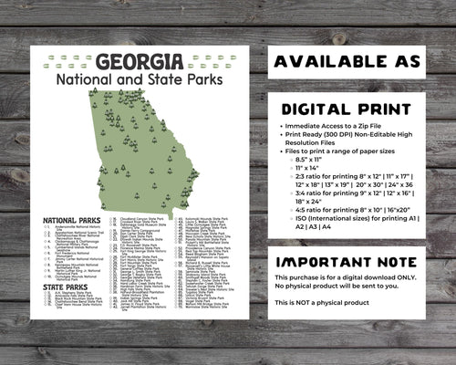 Georgia State and National Park Map | Georgia National Park Poster | Georgia State Park Poster