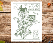 Load image into Gallery viewer, Grand Teton National Park Map Hand-Drawn Print