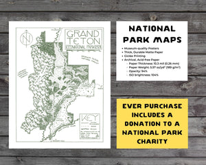 Grand Teton National Park Map Hand-Drawn Print