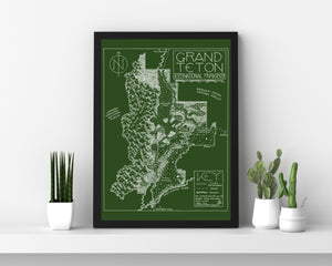 Grand Teton National Park Map Hand-Drawn Print