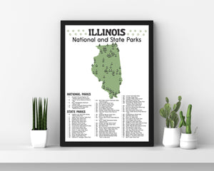 Illinois State and National Park Map | Illinois National Park Poster | Illinois State Park Poster