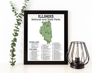 Illinois State and National Park Map | Illinois National Park Poster | Illinois State Park Poster
