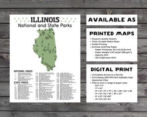 Illinois State and National Park Map | Illinois National Park Poster | Illinois State Park Poster