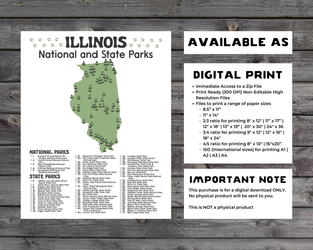 Illinois State and National Park Map | Illinois National Park Poster | Illinois State Park Poster