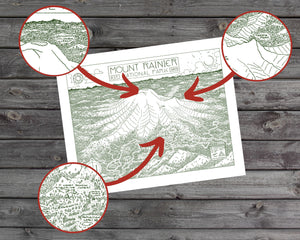 Mount Rainier National Park Map Hand-Drawn Print