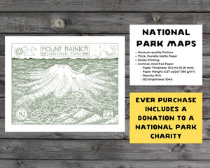 Mount Rainier National Park Map Hand-Drawn Print