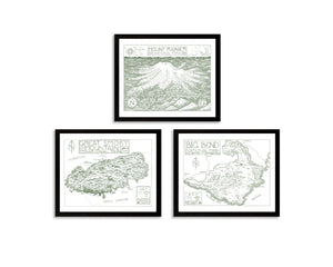 Mount Rainier National Park Map Hand-Drawn Print