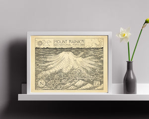 Mount Rainier National Park Map Hand-Drawn Print