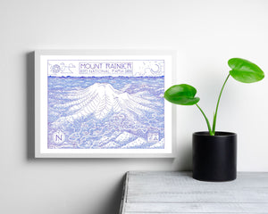 Mount Rainier National Park Map Hand-Drawn Print