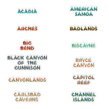 Load image into Gallery viewer, Set of 63 National Park Name Stickers