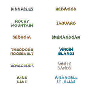 Set of 63 National Park Name Stickers