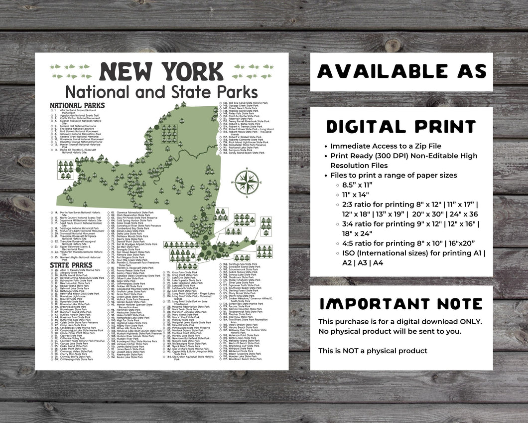 New York State and National Park Map | New York National Park Poster | New York State Park Poster