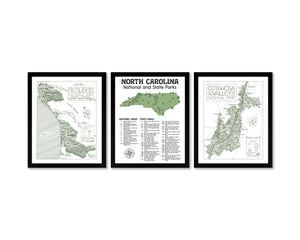 North Carolina State and National Park Map | North Carolina National Park Poster | North Carolina State Park Poster