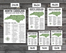 Load image into Gallery viewer, North Carolina State and National Park Map | North Carolina National Park Poster | North Carolina State Park Poster