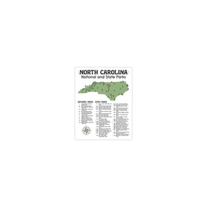 North Carolina State and National Park Map | North Carolina National Park Poster | North Carolina State Park Poster